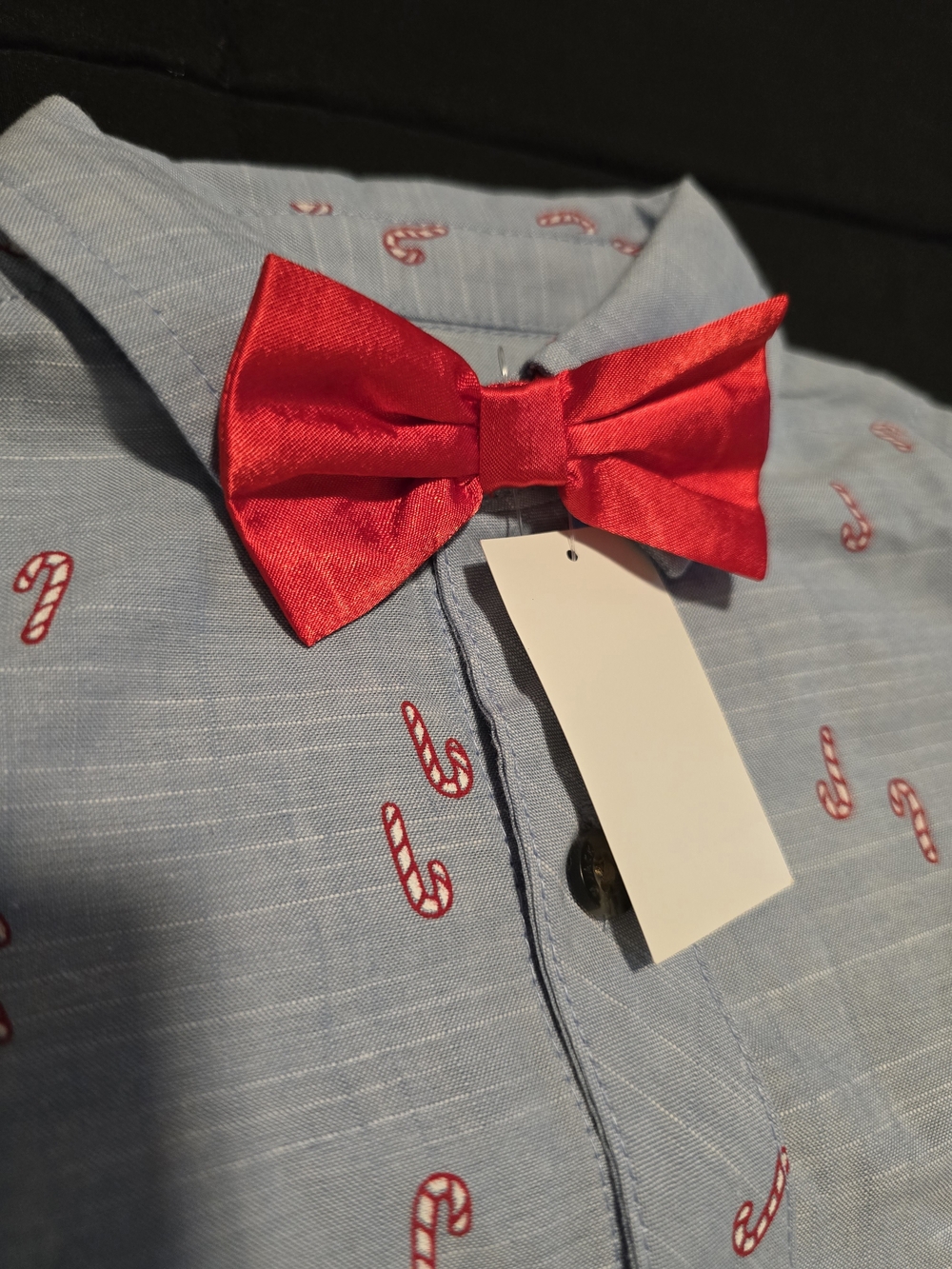 Cat & Jack Baby Candy Cane Bodysuit Blue Red Christmas Bow Tie Size 12M - Picture 3 of 5